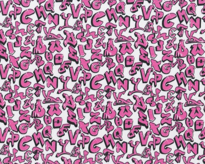 Baumwolljersey mit Elasthan LILLY ABC, Buchstaben, rosa-weiß