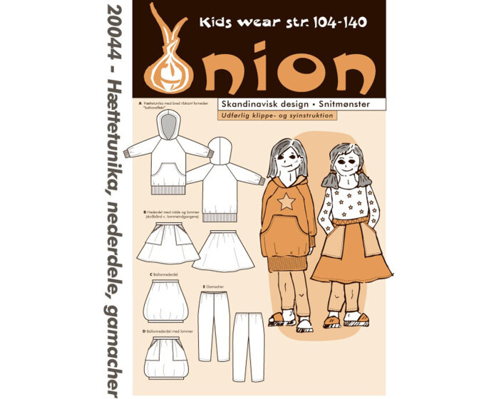 Langer Kapuzenpullover, Röcke und Leggings, Schnittmuster ONION 20044