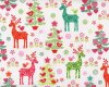 Patchworkstoff "Nordic Holiday" mit gemusterten Rentieren und Weihnachtsbäumen, rosa-hellgrün-weiß