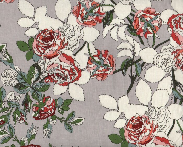 Patchworkstoff PUREBRED, Rosen mit Zahlen, hellgrau-dunkles aprikot, Moda Fabrics