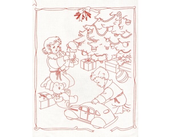 90-cm-Rapport Patchworkstoff LENA, Kinder zu Weihnachten, weiß-rot