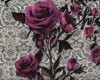 Italienischer Designer Seidenstoff, Crepe de Chine MON CHER, Rosen auf Spitze, fuchsialila-natur
