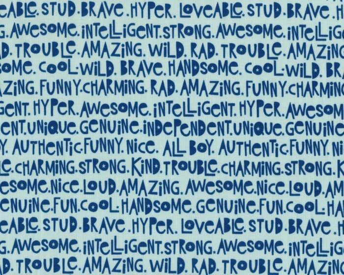 Patchworkstoff MILITARY MAX, Schrift, hellblau-dunkelblau