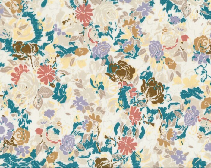 Zarter, edler Batist, Voile MILLEFIORI, kleine Rosenblüten, petrol-creme