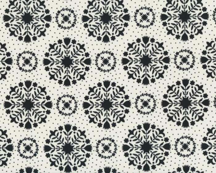Patchworkstoff HANDMADE, Blüten-Kreis-Geometrie, schwarz-gebrochenes weiß, Moda Fabrics