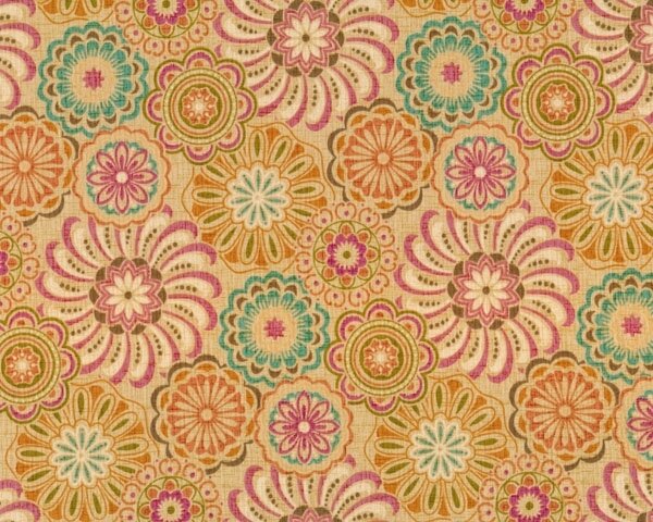 Patchworkstoff "Ravaelo" mit Spiral-Blüten, ocker-altrosa