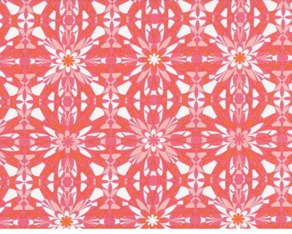 Patchworkstoff "Silent Cinema", Kaleidoskop-Muster, gedecktes pink-dunkles aprikot