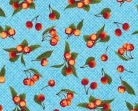 Patchworkstoff FRESH CHERRIES mit Kirschen, hellblau