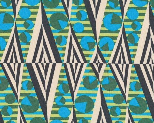 Patchworkstoff HAPI GLOW, Zacken-Kreise-Muster, beige-moosgrün-limette