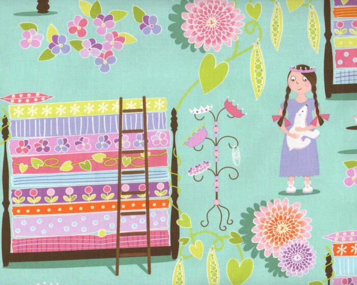 Patchworkstoff QUIET TIME, Prinzessin auf der Erbse, mintgrün-rosa