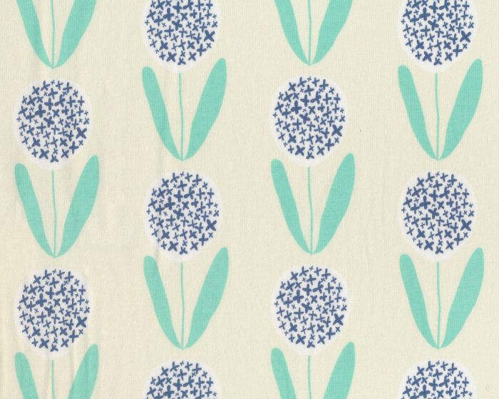 Baumwolljersey mit Elasthan CURIOSITIES, Kugelblumen, creme-blaugrau