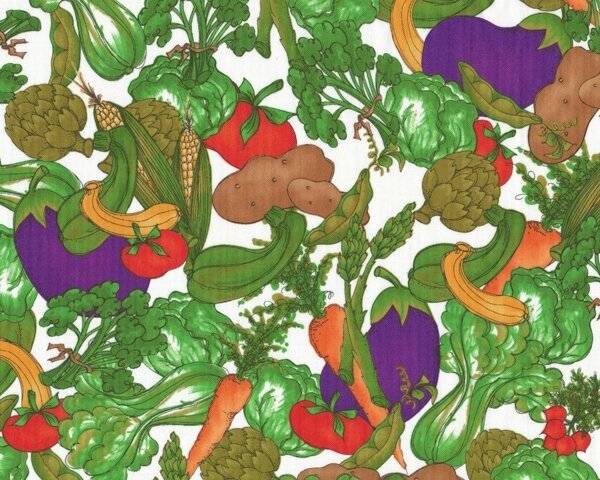 Patchworkstoff "Whats Cookin" mit Gemüse, grün-lila