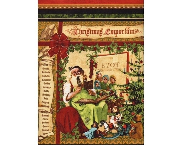 59-cm-Patchworkstoff-Abschnitt CHRISTMAS EMPORIUM mit Weihnachtsetiketten, goldbraun
