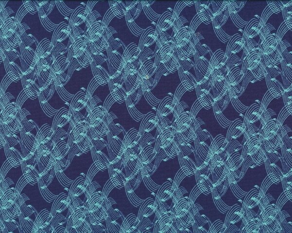 Feiner Popeline-Patchworkstoff "Floressence" mit Linien-Wellen-Muster, dunkelblau-türkis