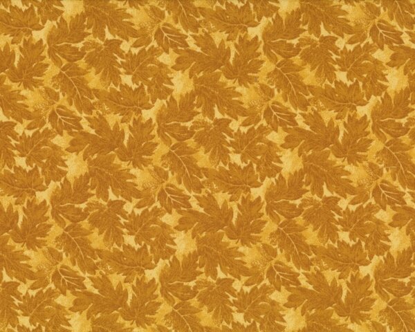 Patchworkstoff "Poppy Love" mit zartem Blätter-Laub, goldbraun-goldgelb