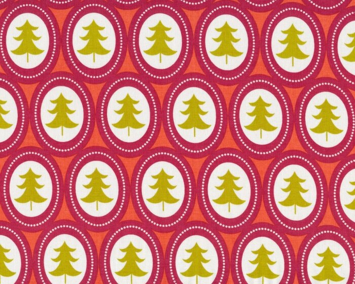Patchworkstoff TREELICIOUS, Tannenbaum-Medaillons, pastellrot