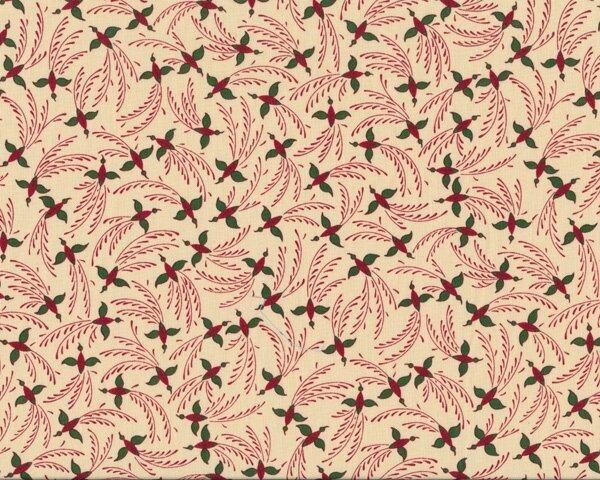 Patchworkstoff "Spirit of Christmas" mit Blüten-Wirbeln, beige-dunkelrot-moosgrün