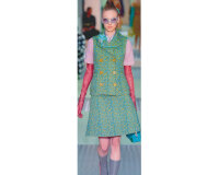 Italienischer Wollboucé mit Glanzeffekt LA BRADA, Zacken, rosa-türkis