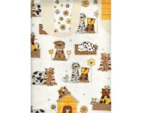 60-cm-Patchworkstoff-Abschnitt für eine Tasche JOSIE & THEO, Hund, Katze, Maus, gebrochenes weiß-maisgelb