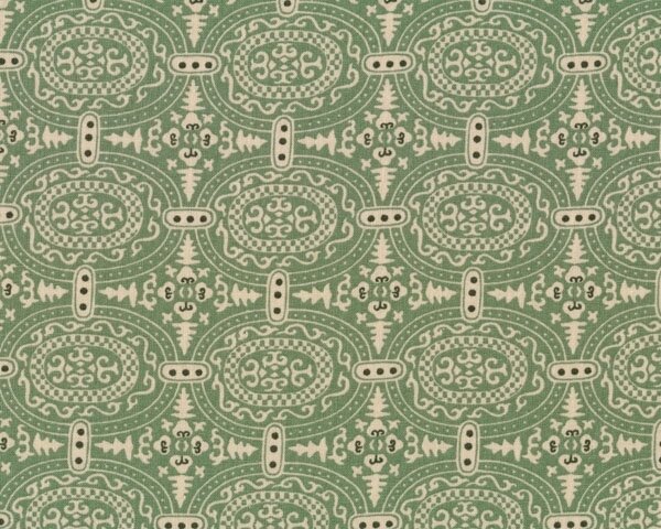 Baumwoll-Leinen-Stoff "Alchemy" mit ovalen Ornamenten, schilfgrün-natur