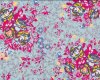 Feiner Popeline-Patchworkstoff "Floressence" mit Rosen-Bouquets, fuchsia-gedecktes hellblau