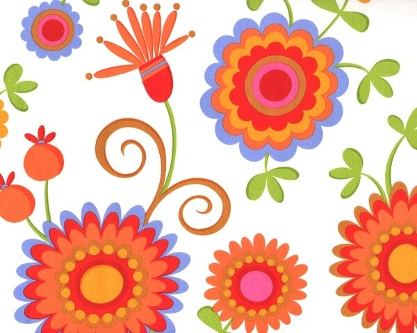 Patchworkstoff PILLOW & MAXFIELD mit großen Blumen, rot-orange