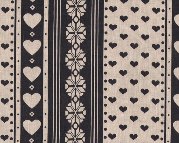 Leinenstoff "Chalet de Alpes" mit Bordürenmusterstreifen, natur-schwarz