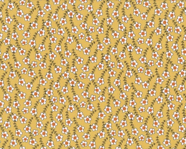 Patchworkstoff "Gail" mit kleinen Comic-Blümchen, stumpfes pastellgelb