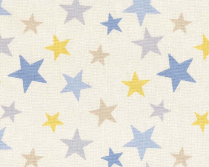 Englischer Dekostoff Clarke & Clarke FUNKY STARS, Sterne, taubenblau-gelb