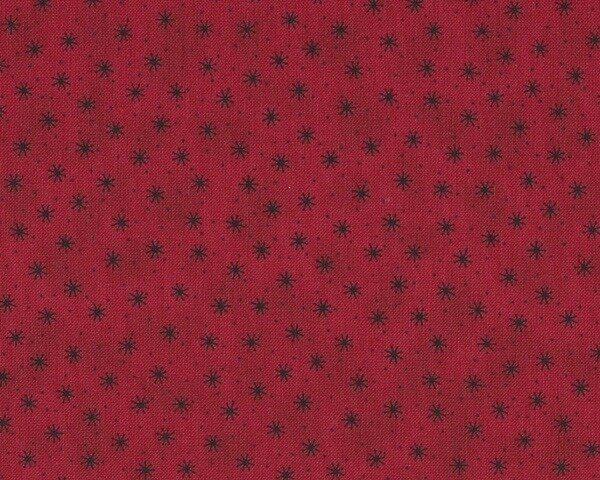 Patchworkstoff "Quilters Basic", kleine Sterne auf Batikgrund, weinrot-schwarz