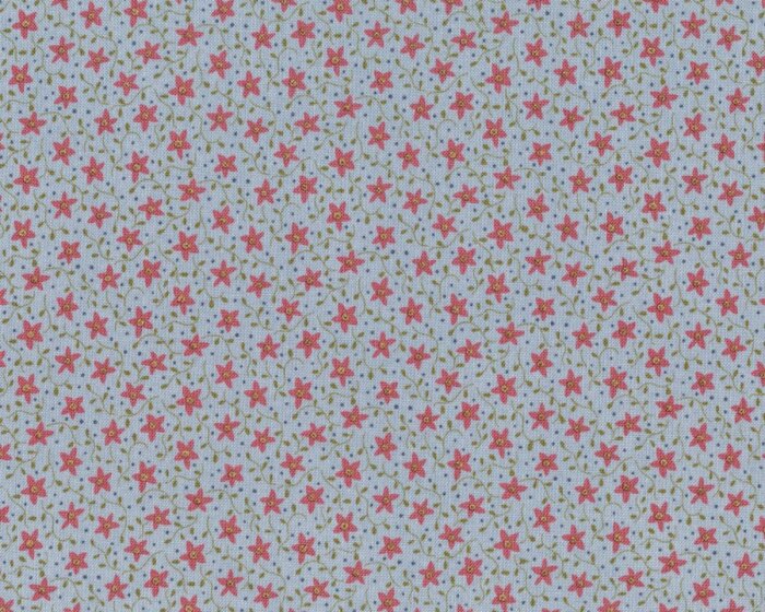 Patchworkstoff PEACE ON EARTH, Blumen-Ranken, helles taubenblau-stumpfes rot