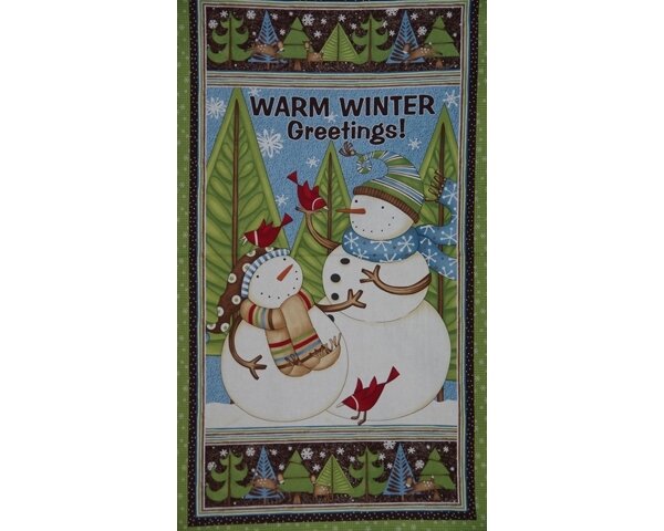 63-cm-Abschnitt Patchworkstoff SWIRLY SNOWMEN, Schneemänner, gedecktes limette
