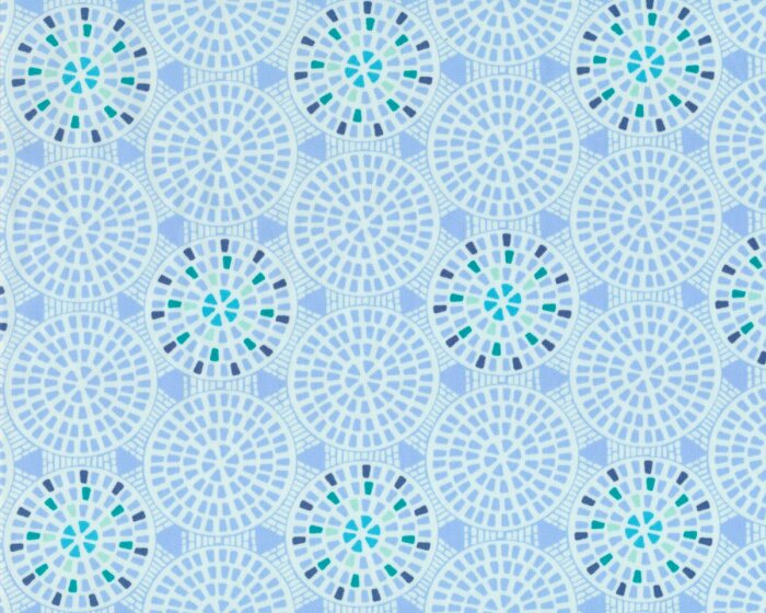 Feiner Popeline-Patchworkstoff DRIFT, Kreis-Mosaik, hellblau-gebrochenes weiß