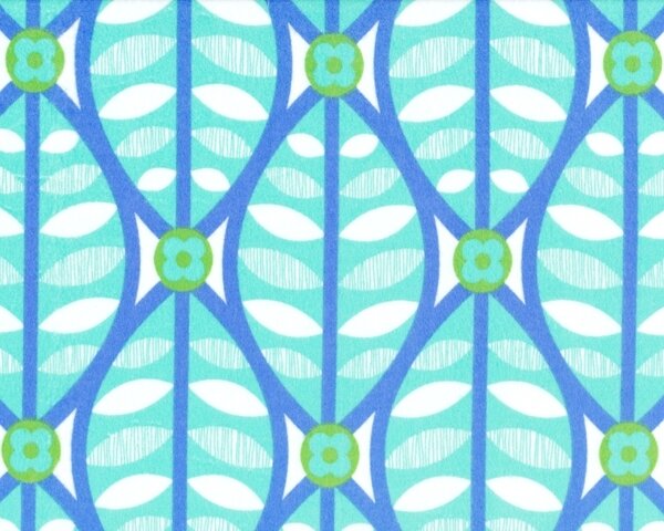 Baumwollflanell "Greenhouse Buttonwood" mit geometrischen Blattmuster, türkis-mittelblau