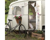 Englischer Dekostoff Clarke & Clarke "Rosetta Chloe", Rosen-Bordüren-Streifen, helles hellgrün-rosa