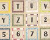 60-cm-Rapport Patchworkstoff TILLY mit Stick-Alphabet im Quadrat, beige-dunkelgrau-stumpfes blau