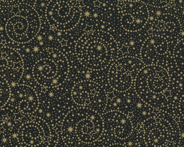 Metallic-Patchworkstoff HOLIDAY FLOURISH, Stern-Kringel, schwarz-gold metallic