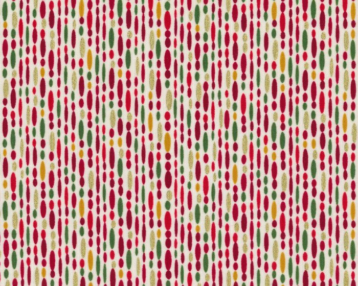 Metallic-Patchworkstoff WINTERS GRANDEUR, Ovalketten, rot-dunkles grasgrün-gold metallic