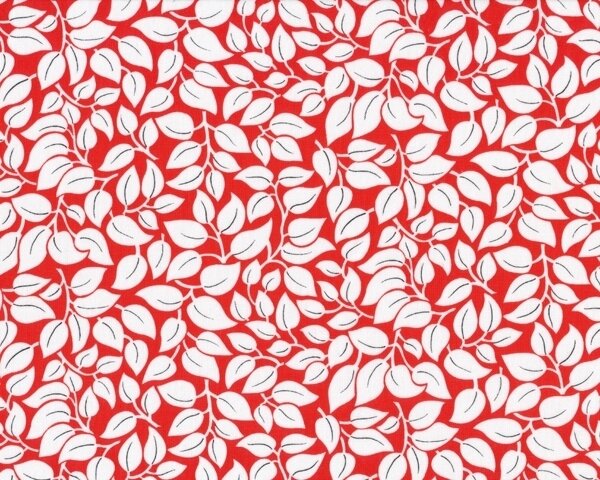 Patchworkstoff "Poppy" mit Blättern, rot-weiß