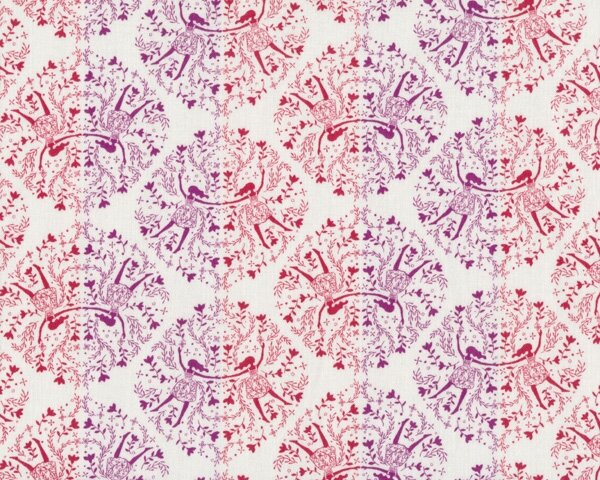 Japan-Patchworkstoff "Cotorienne - Girl", Blütenkreise mit tanzenden Mädchen, wollweiß-lila