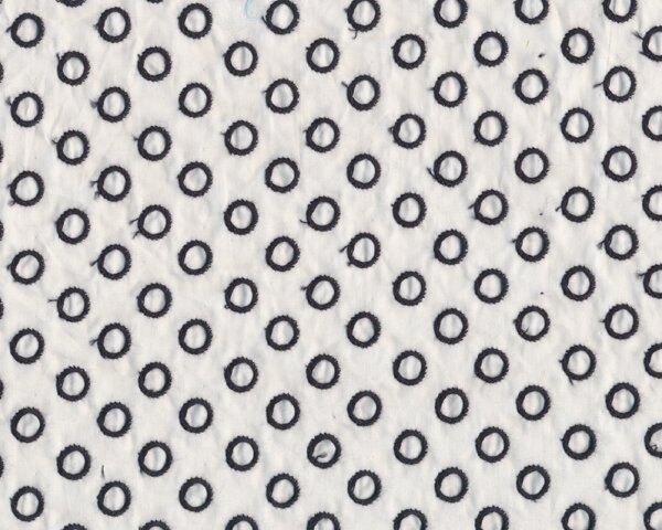 Bestickter Patchworkstoff "Rebecca" mit Ringen, weiß-schwarz