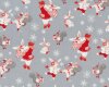 Patchworkstoff JOY, LOVE, PEACE, winterverzauberte Hasen und Eichhörnchen, grau-rot