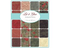 Metallic-Patchworkstoff LET IT GLOW, große Weihnachtsstern-Blüten und Ilex, dunkelrot-beige-gold, Moda Fabrics