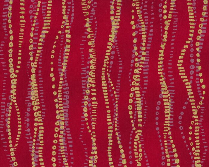 Patchworkstoff SPARKLE, Wellenstreifen, dunkelrot-gold metallic