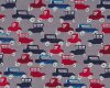Patchworkstoff "Dear Stella" mit Nostalgie-Autos, rot-dunkelblau-grau