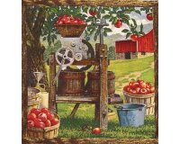 60-cm-Rapport Patchworkstoff "Apple a Day" mit Obstgärten im Rahmen, grün-rot-braun