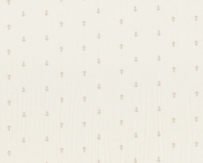 Feiner Designer-Baumwollstoff aus Italien MOCCHINO, Mini-Anker, wollweiß-natur