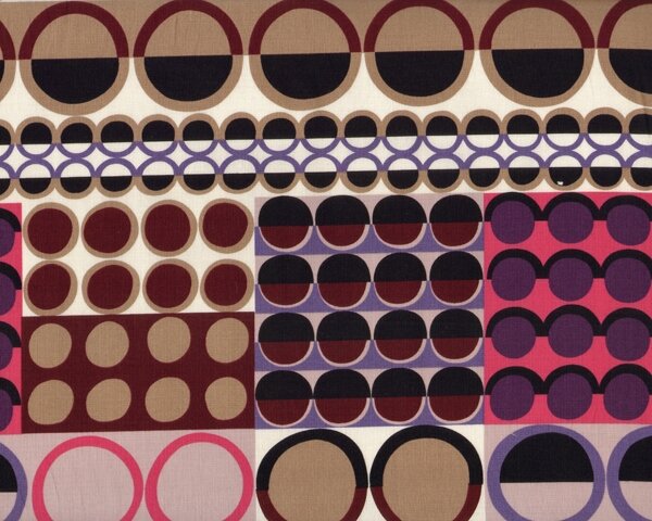 60-cm-Rapport Patchworkstoff "Johari" mit Retro-Ringe-Muster, lila-gedecktes pink-schwarz