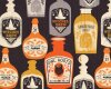 Patchworkstoff SPOOKTACULAR, alte Flaschen mit Zaubertrunk, gedecktes orange-schwarz-grau