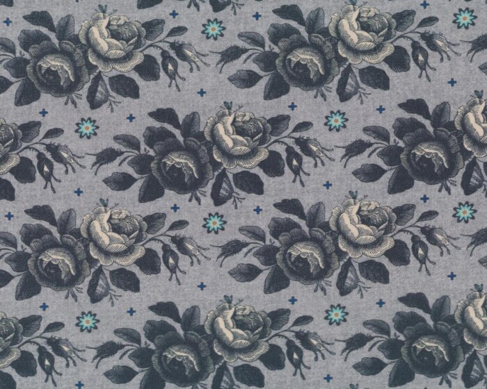 Baumwollstoff ROSYANA, Rosen, grau-hellblau, Swafing